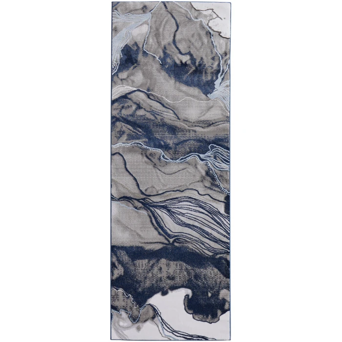 Feizy Gaspar Industrial Abstract, Blue/Gray/Ivory, 2'-10" x 8' Runner