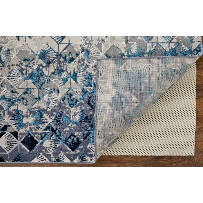 Feizy Indio Bohemian & Eclectic Diamond, Blue/Ivory/Gray, 2'-10" x 7'-10" Runner