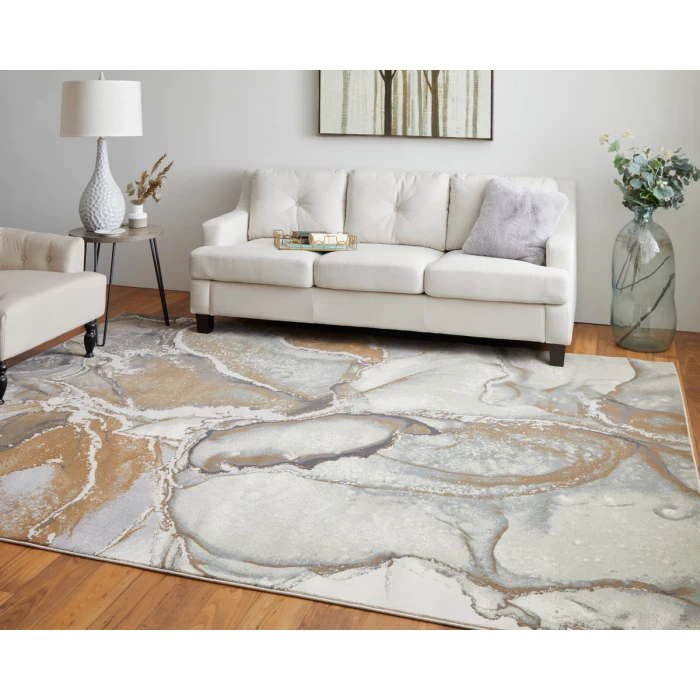 Feizy Clio Industrial Abstract, Gray/Brown, 2'-9" x 7'-10" RUNNER Runner