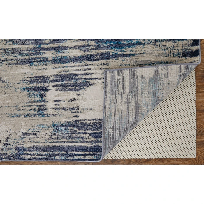 Feizy Indio Industrial Abstract, Tan/Blue/Ivory, 2'-10" x 7'-10" Runner