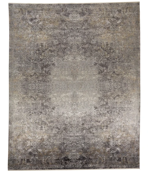 Feizy Sarrant Bohemian & Eclectic Medallion, Gray/Ivory/Tan, 9'-6" x 12'-7" Area Rug