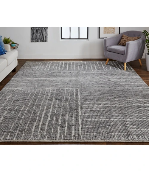 Feizy Alford Minimalist Eyelash Wool Rug, Silver Gray/Ivory, 11ft-6in x 15ft Area Rug