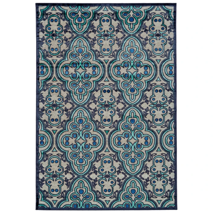 Feizy Saphir Callo Bohemian & Eclectic Damask, Tan/Taupe/Blue, 7'-6" x 10'-6" Area Rug