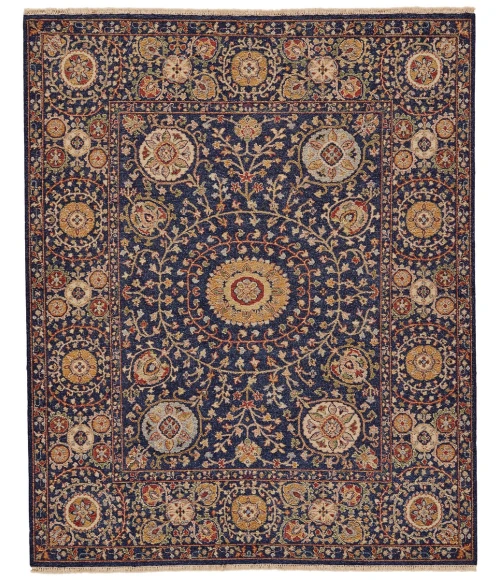 Feizy Amherst Classic Geometric, Blue/Gold/Red, 9'-6" x 13'-6" Area Rug