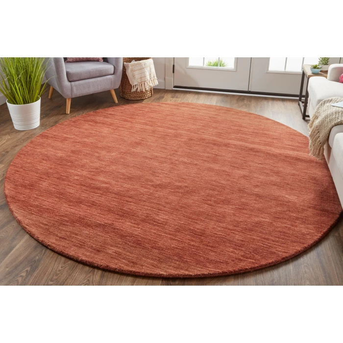 Feizy Luna Casual Solid, Orange/Red, 10' x 10' Round Rug
