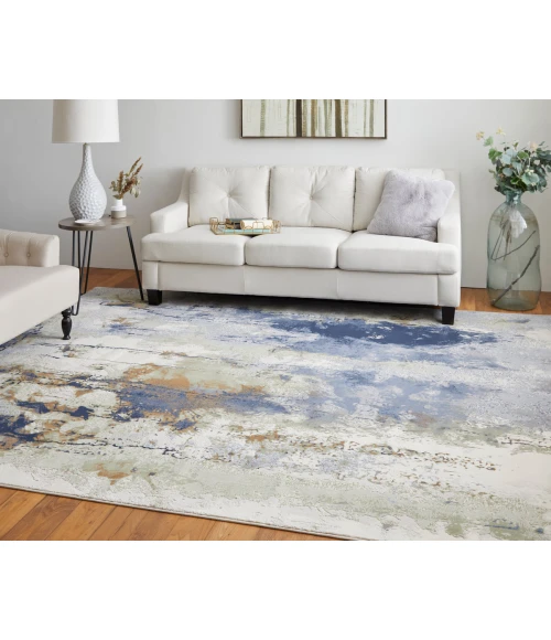Feizy Clio Industrial Abstract, Blue/Orange/Ivory, 2'-9" x 7'-10" RUNNER Runner