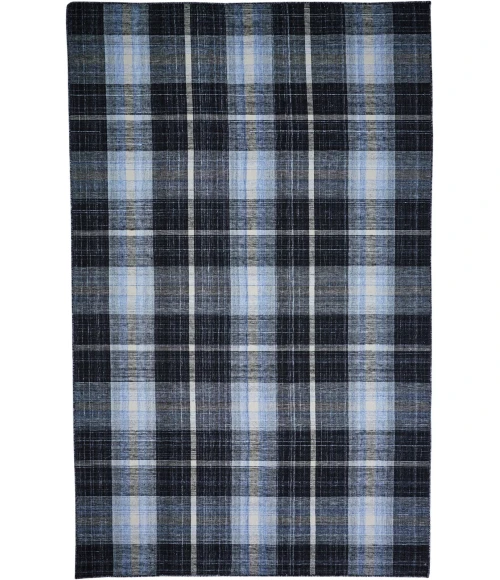 Feizy Crosby Eco-Friendly PET Dhurrie, Black/Sky Blue, 8ft x 10ft Area Rug