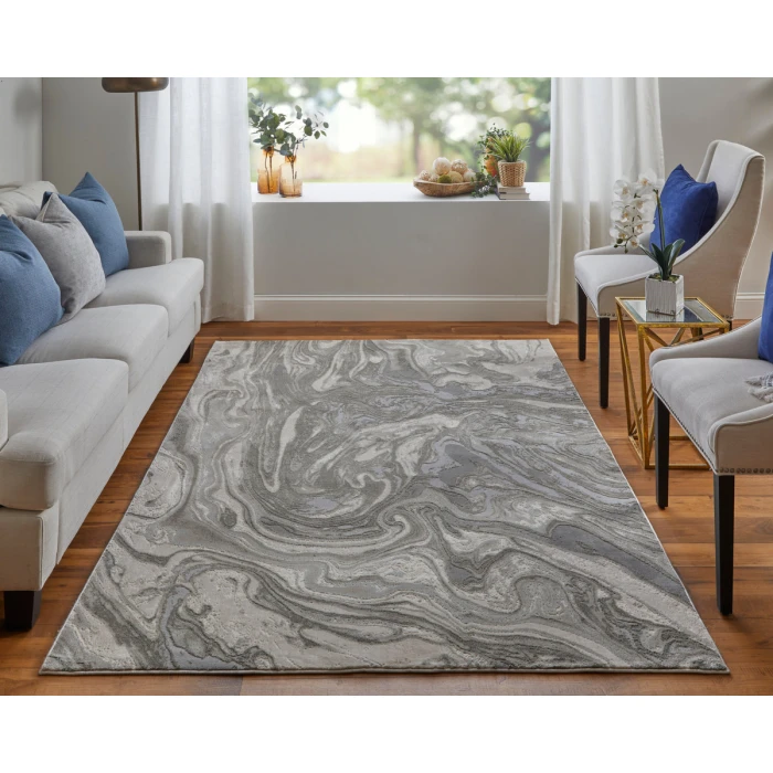 Feizy Prasad Casual Watercolor, Gray/Ivory/Silver, 8' x 11' Area Rug
