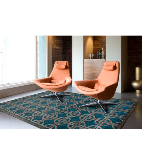 Feizy Dim Sum Global Abstract, Blue/Taupe, 3'-6" x 5'-6" Accent Rug