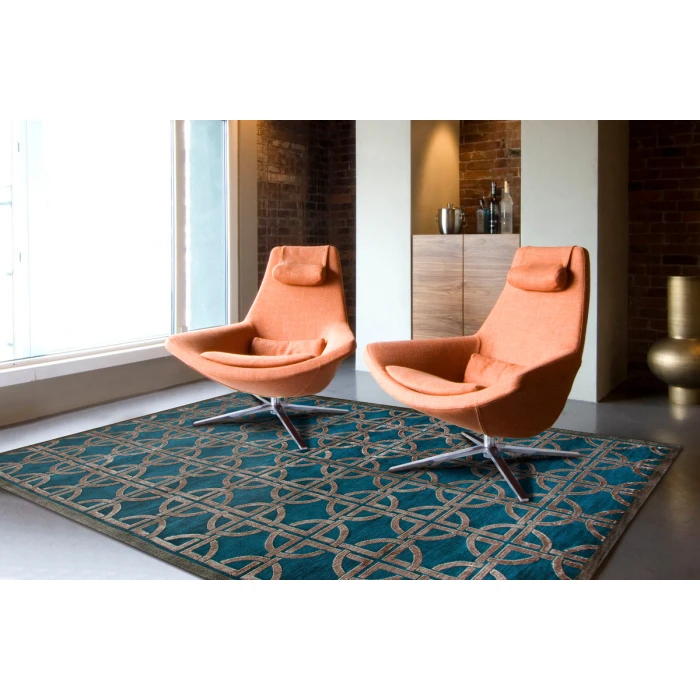 Feizy Dim Sum Global Abstract, Blue/Taupe, 3'-6" x 5'-6" Accent Rug