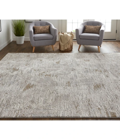 Feizy Vancouver Industrial Abstract, Ivory/Gray/Tan, 2'-10" x 7'-10" Runner