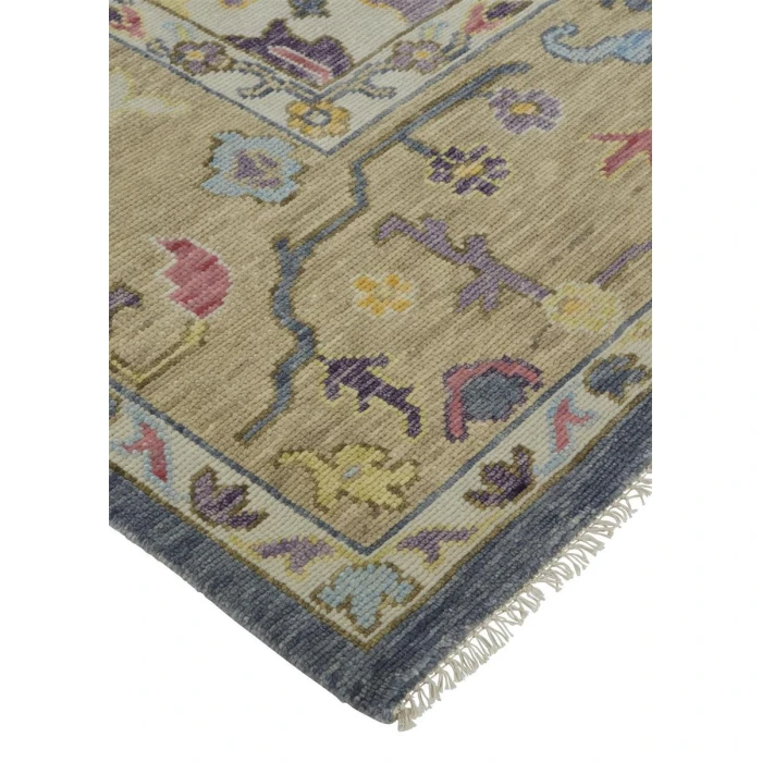 Feizy Karina Hand-Knotted Botanical Accent Rug, Blue/Wheat Beige, 3ft-6in x 5ft-6in