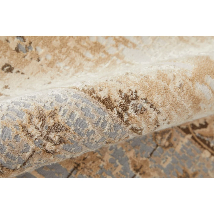 Feizy Celene French & Victorian Bordered, Tan/Brown/Gray, 7'-9" x 7'-9" Round Rug