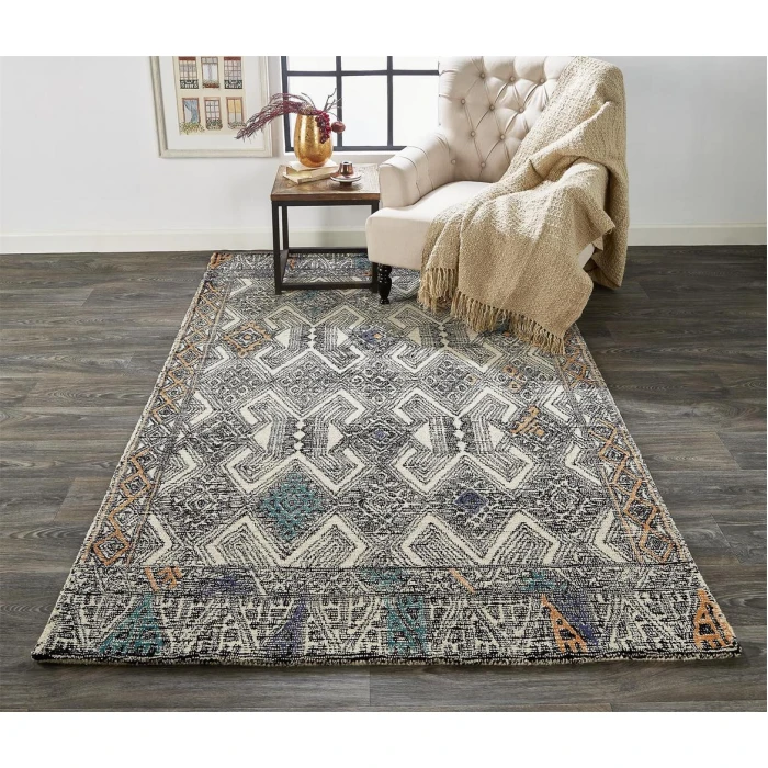 Feizy ARAZAD 8479F IN BLACK/TANGERINE 5' x 8' Area Rug