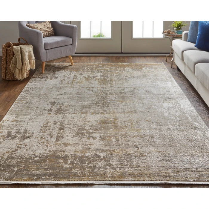 Feizy Cadiz Gradient Watercolor Rug, Taupe/Gold/Ivory, 9ft-9in x 13ft-2in Area Rug