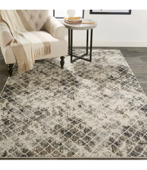 Feizy Kano Casual Diamond, Ivory/Gray/Taupe, 8'-9" x 8'-9" Round Rug