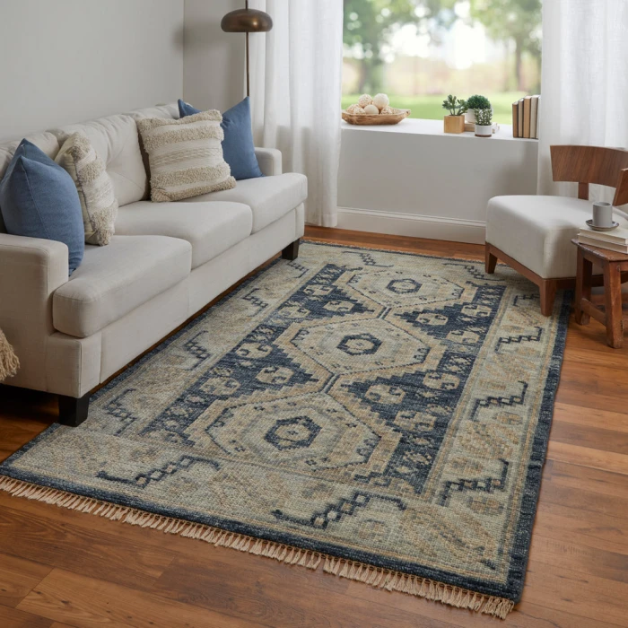 Feizy Fillmore Classic Diamond, Blue/Ivory, 2'-6" x 12' Runner