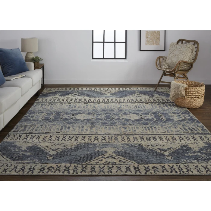 Feizy Palomar Luxe Hand-Knot Abstract Area Rug, Denim Blue, 5x6in x 8x6in