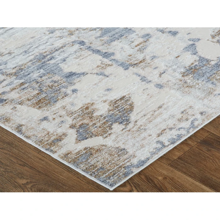 Feizy Laina Industrial Abstract, Ivory/Gray/Blue, 3' x 12' Runner