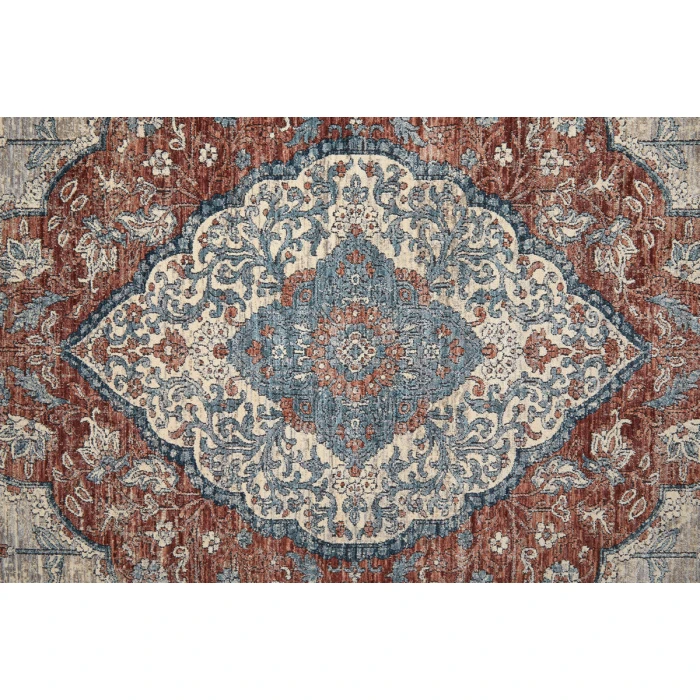 Feizy Marquette Bohemian & Eclectic Medallion, Gray/Red/Blue, 2'-8" x 12' Runner