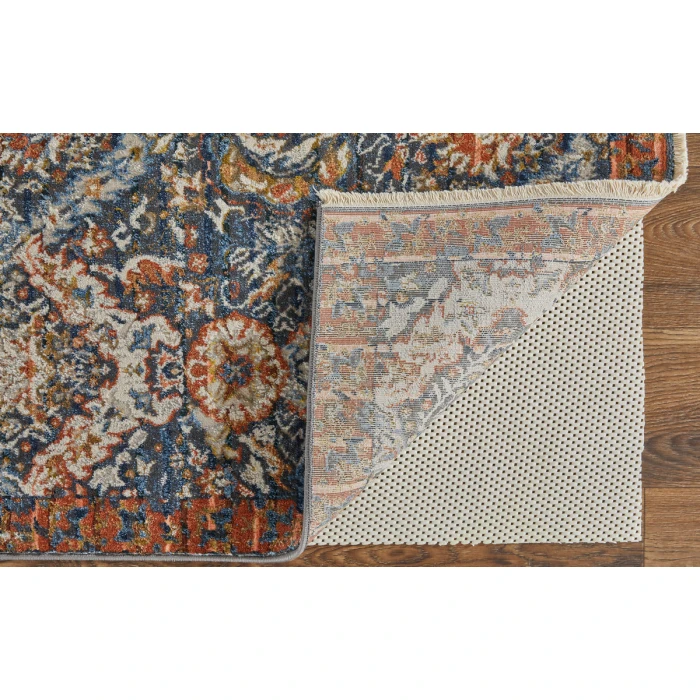 Feizy Kaia Casual Floral & Botanical, Blue/Orange/Ivory, 2'-6" x 12' Runner