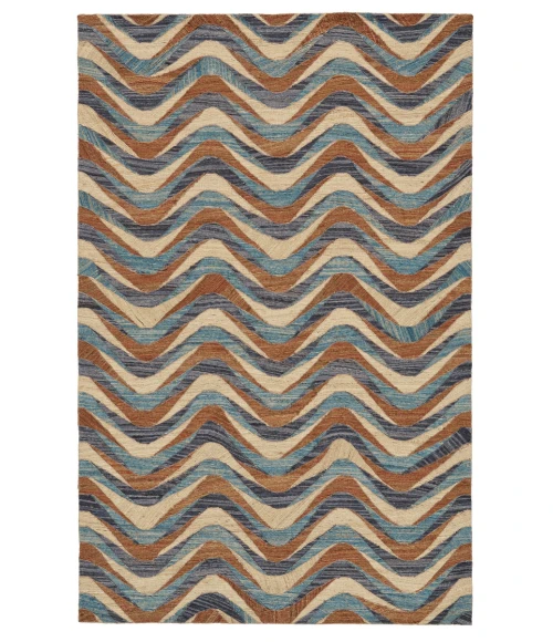 Feizy Bermuda Casual Geometric, Blue/Brown/Ivory, 5' x 8' Area Rug