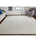 Feizy Alford Minimalist Eyelash Wool Rug, Solid Ivory, 7ft-9in x 9ft-9in Area Rug