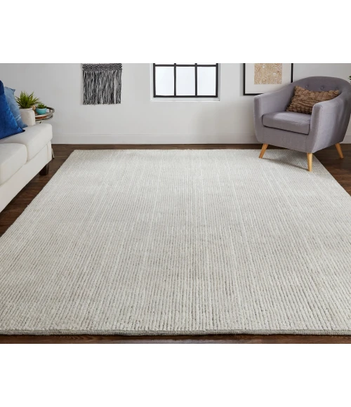 Feizy Alford Minimalist Eyelash Wool Rug, Solid Ivory, 7ft-9in x 9ft-9in Area Rug