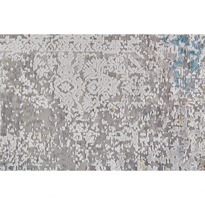 Feizy Cadiz Industrial Abstract, Ivory/Blue/Gold, 9'-9" x 13'-2" Area Rug