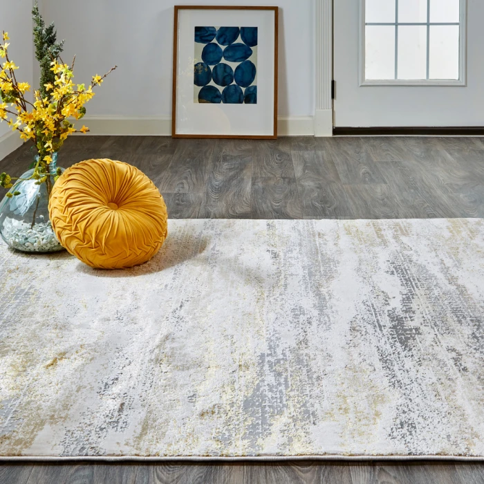 Feizy Aura Industrial Abstract, Gold/Gray/Ivory, 9'-2" x 12' Area Rug