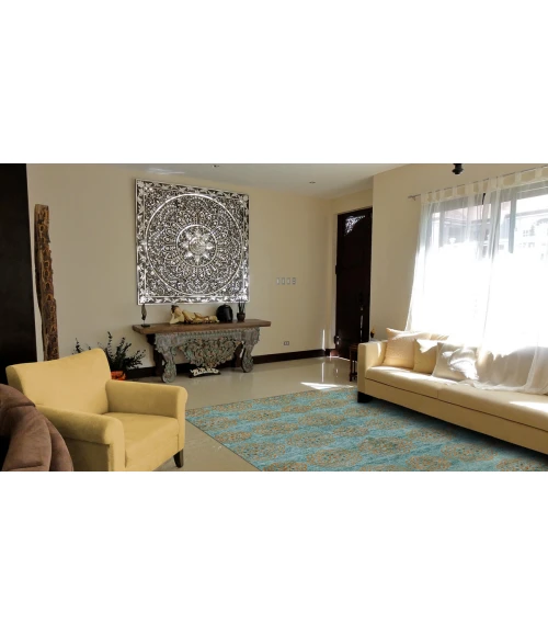 Feizy Qing Casual Floral & Botanical, Blue/Green/Taupe, 7'-9" x 9'-9" Area Rug