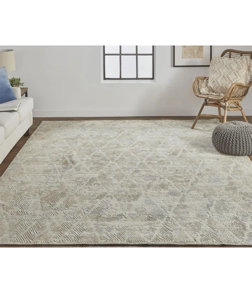 Feizy Elias Abstract Chevron Rug, Oyster Gray/Taos Taupe, 5ft x 8ft Area Rug