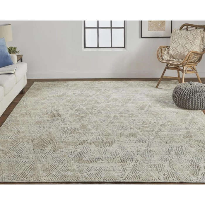 Feizy Elias Abstract Chevron Rug, Oyster Gray/Taos Taupe, 10ft x 14ft Area Rug