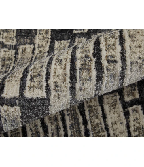 Feizy Kano Industrial Geometric, Gray/Black/Ivory, 8'-9" x 8'-9" Round Rug