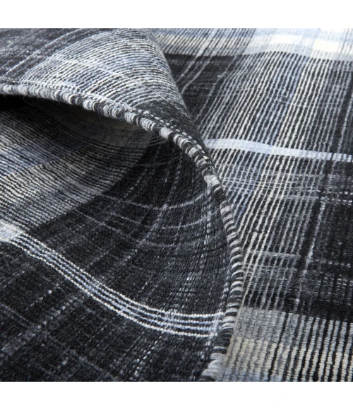 Feizy Jemma Rustic Plaid, Black/White/Blue, 4' x 6' Accent Rug