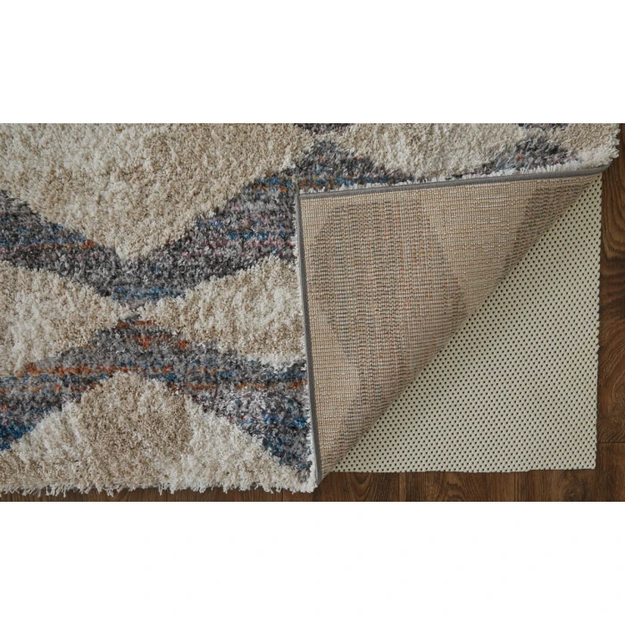 Feizy Mynka Bohemian & Eclectic Diamond, Tan/Ivory/Blue, 4' x 6' Accent Rug