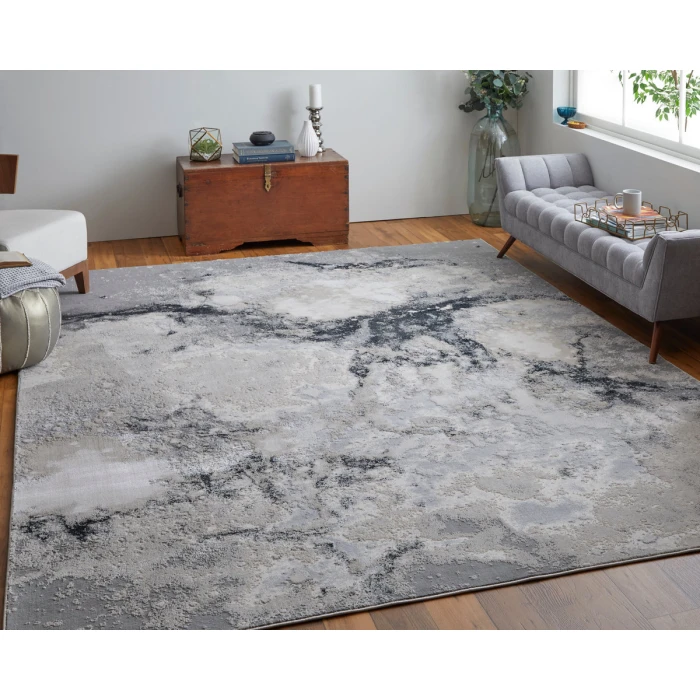 Feizy Astra Industrial Abstract, Gray/Ivory, 1'-8" x 2'-10" Area Rug