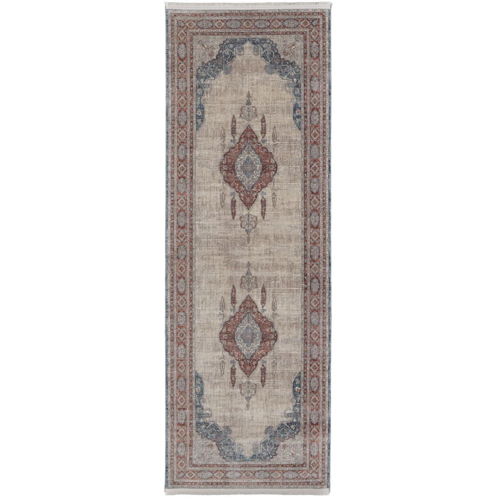 Feizy Marquette Bohemian & Eclectic Medallion, Gray/Red/Blue, 2'-8" x 12' Runner