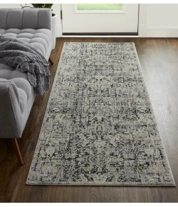 Feizy Kaia 39HUF NAVY/BEIGE Area Rug 2 ft. 6 in. X 10 ft. Runner