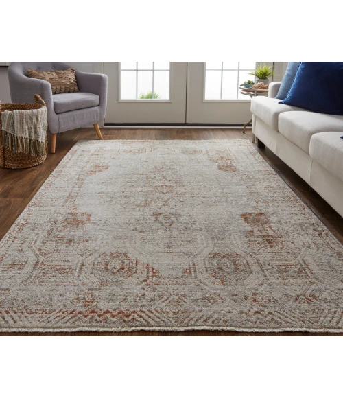 Feizy Kaia Casual Distressed, Tan/Ivory/Orange, 3' x 5' Accent Rug