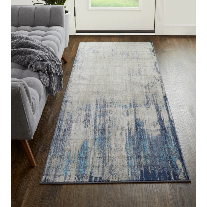 Feizy Indio Industrial Abstract, Tan/Blue/Ivory, 2'-10" x 7'-10" Runner