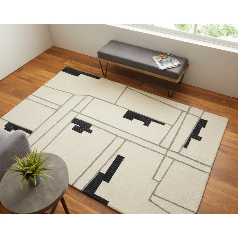 Feizy Maguire Industrial Abstract, Ivory/Gray/Taupe, 9' x 12' Area Rug