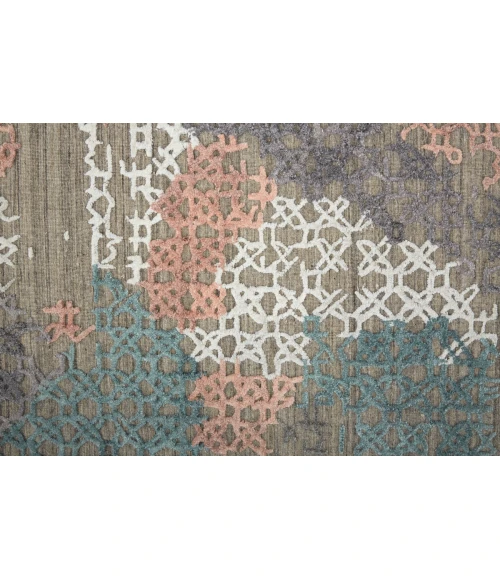 Elias Area Rug Feizy Elias Over Tufted Space Dyed Rug, Coral Pink/Blue/Taupe, 10ft x 14ft, Area Rug