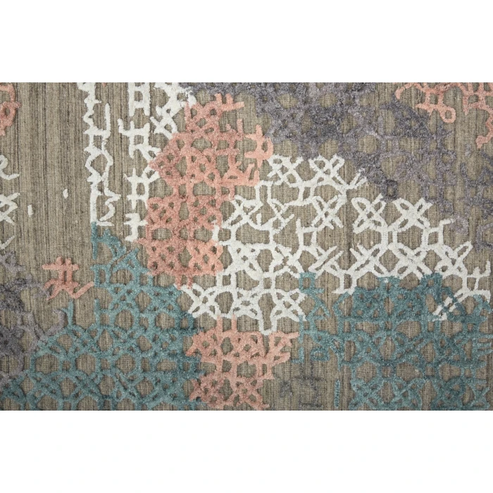 Feizy Elias Over Tufted Space Dyed Rug, Coral Pink/Blue/Taupe, 10ft x 14ft, Area Rug