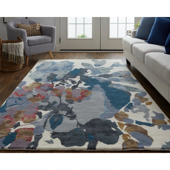 Feizy Dafney Casual Floral & Botanical, Blue/Gray/Pink, 10' x 14' Area Rug