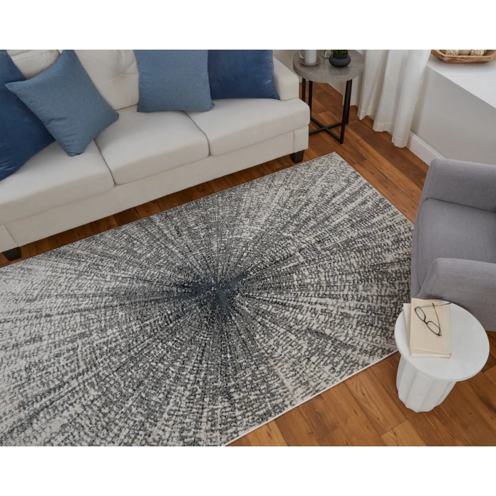 Feizy Micah Mid-Century Modern Abstract, Ivory/Gray/Blue, 5' x 8' Area Rug