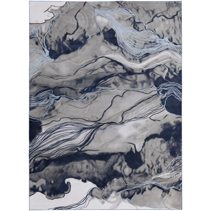 Feizy Gaspar Industrial Abstract, Blue/Gray/Ivory, 5'-2" x 7'-2" Area Rug