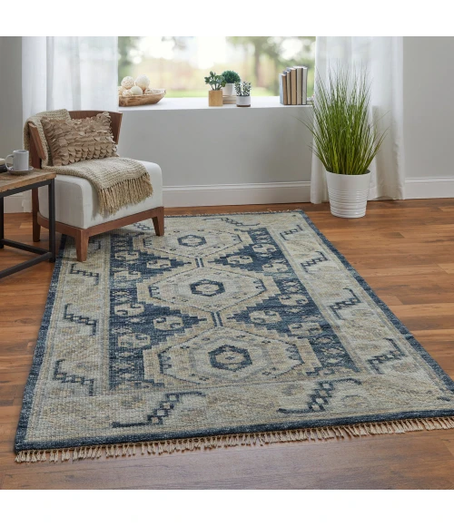 Feizy Fillmore Classic Diamond, Blue/Ivory, 2' x 3' Accent Rug