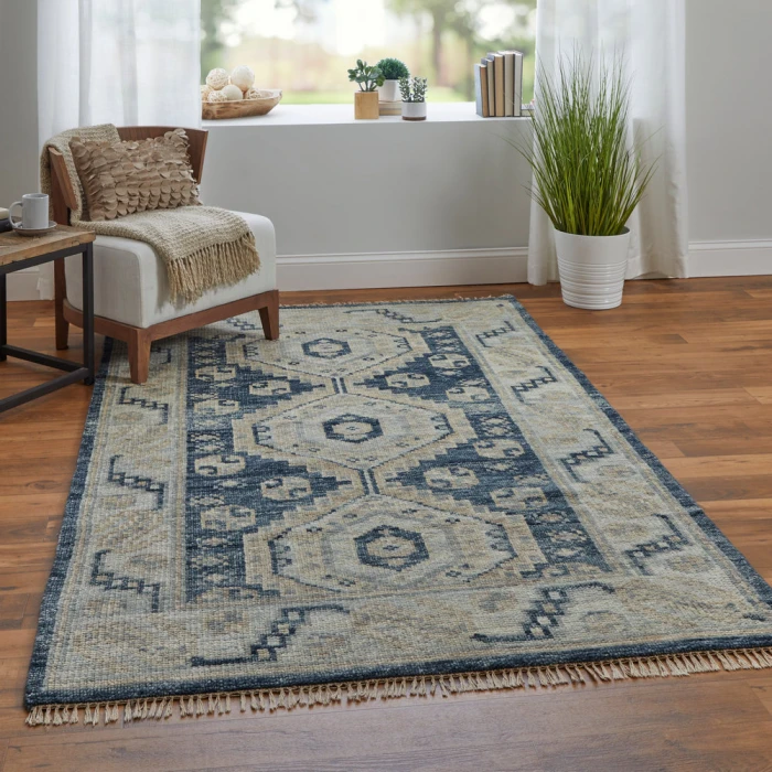 Feizy Fillmore Classic Diamond, Blue/Ivory, 2'-6" x 12' Runner