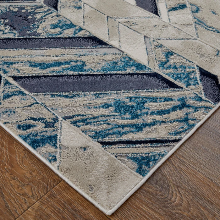 Feizy Indio Casual Herringbone, Ivory/Blue/Gray, 3'-11" x 6' Accent Rug